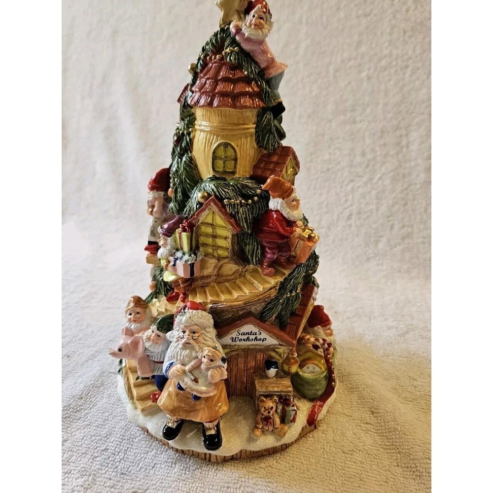 Fitz and Floyd 9" Santa's Workshop Tree‎ Music Box - Plays Toyland Christmas